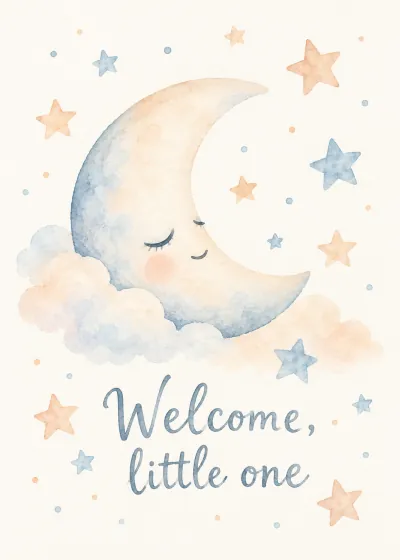 Botanical baby card. Welcome, little one.