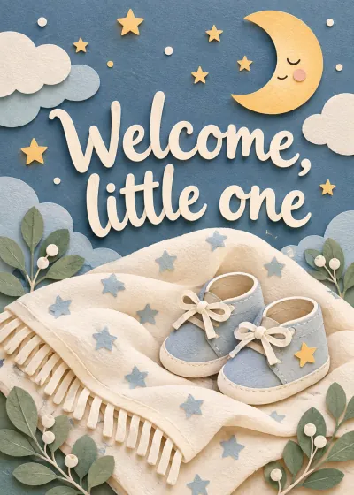 Cutpaper baby card. Welcome, little one.