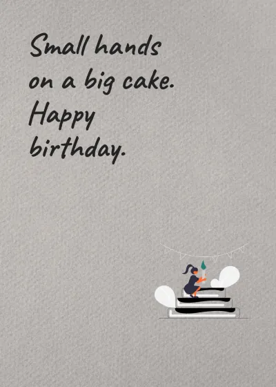Blowing out the candles. Small hands on a big cake. Happy birthday.