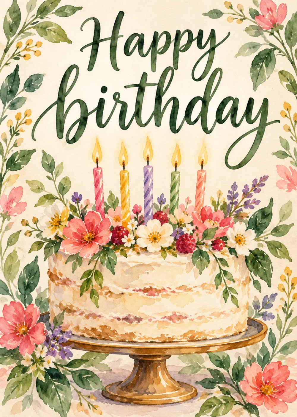 Botanical birthday card. Happy birthday.
