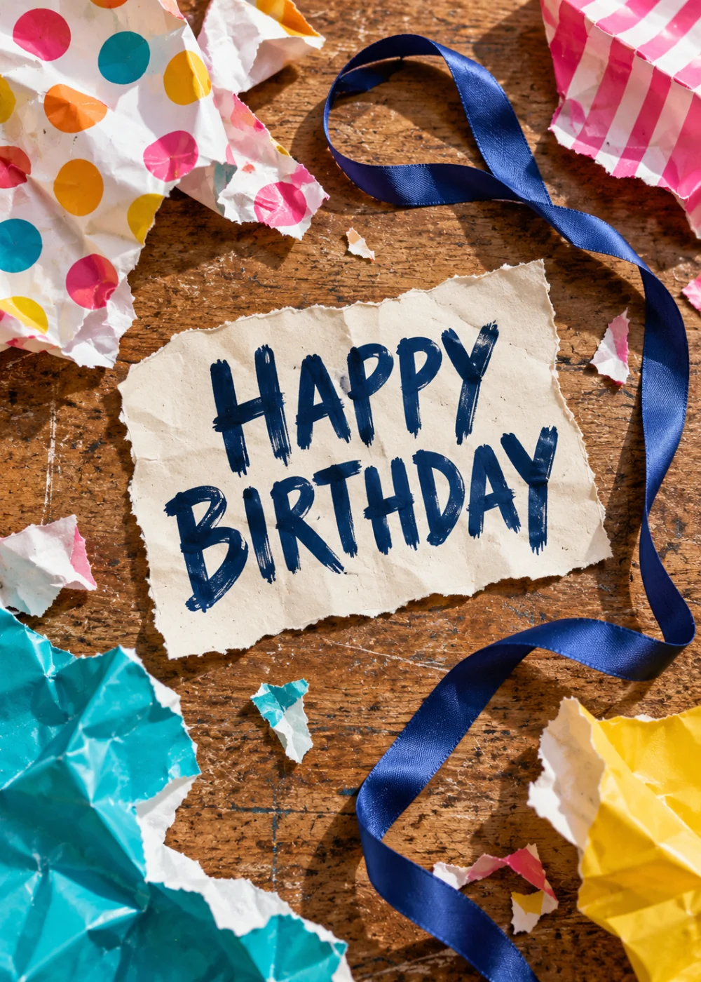 Wrapping scraps after a party. Happy birthday.