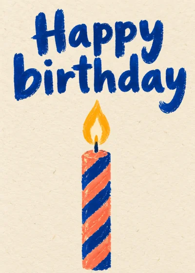 A striped painted candle. Happy birthday.