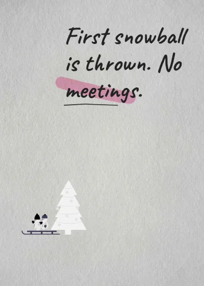 Playing in the snow. First snowball is thrown. No meetings.