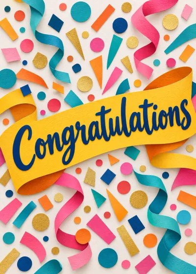 Cutpaper congrats card. Congratulations.