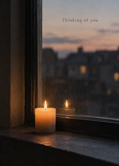 A candle in a dark window. Thinking of you.