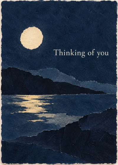 A dark blue paper landscape. Thinking of you.