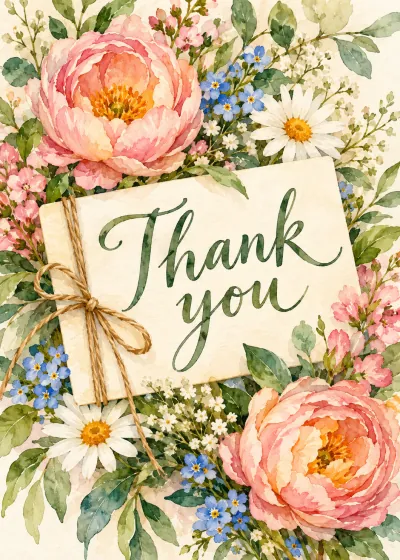 Botanical thanks card. Thank you.