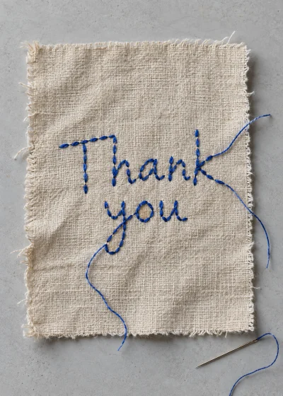 Blue stitching on linen. Thank you.