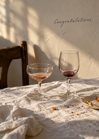 Two glasses on a table after a toast. Congratulations.