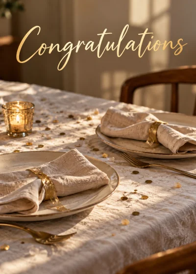 Two places at a reception table. Congratulations.